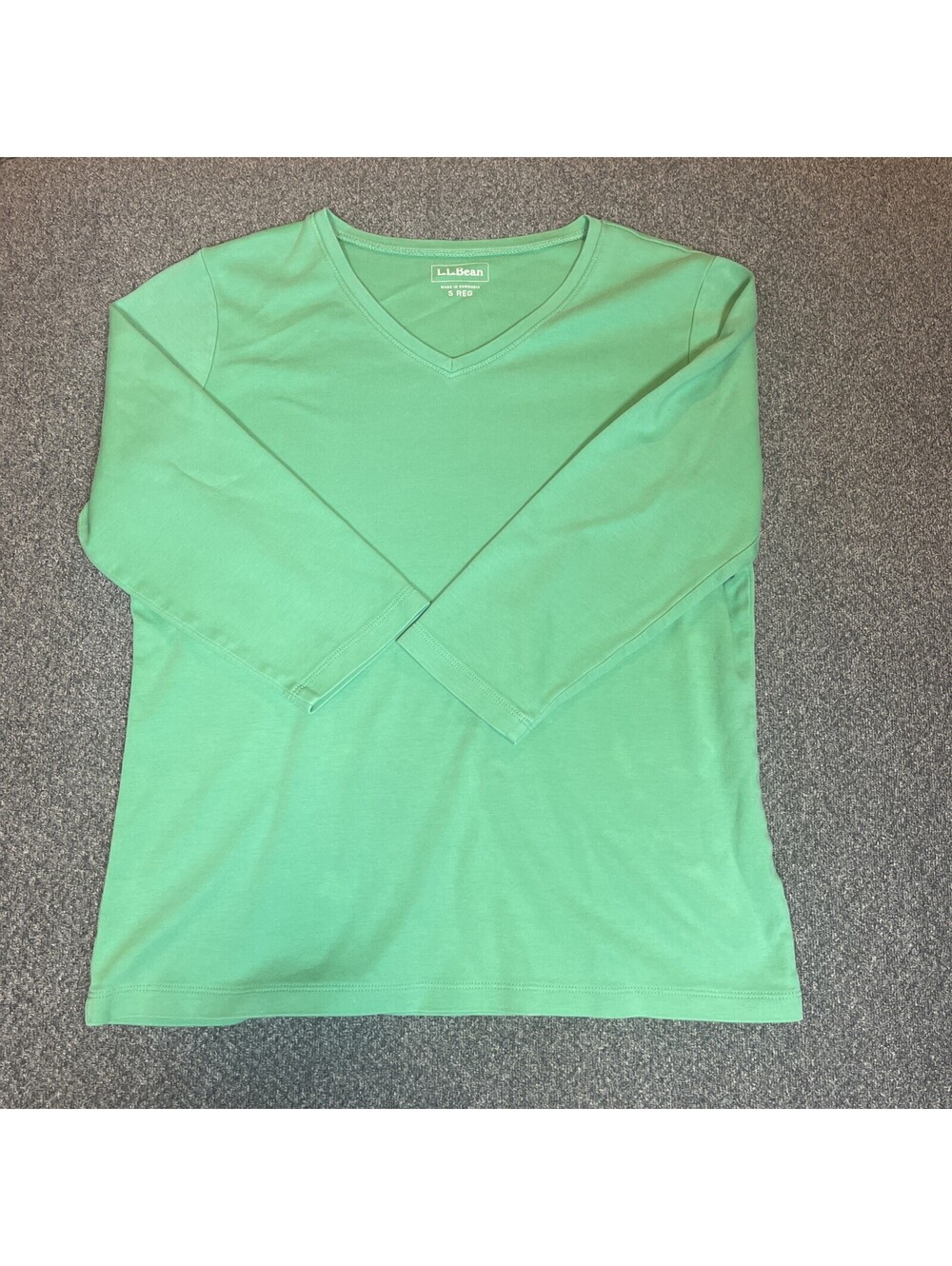 L.L.Bean Womens Green V-Neck 3/4 Sleeve Knit Top Shirt Size Small Cotton Blend